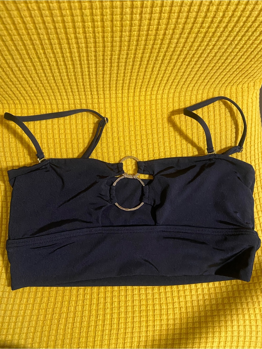 BEACH BUNNY Black DOUBLE RING Front Swim Bikini Top